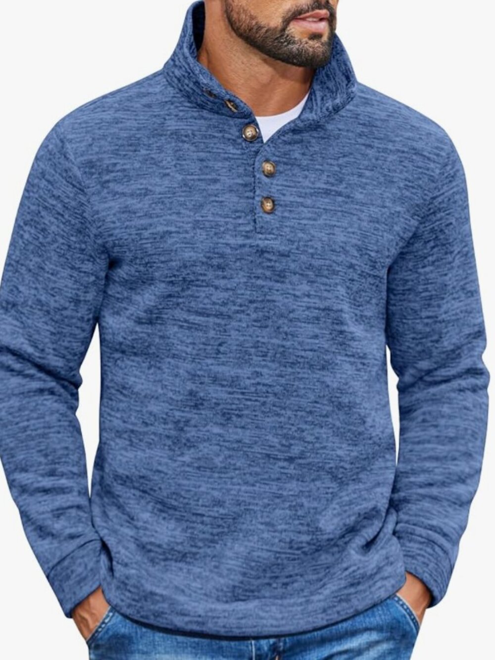 Coofandy Men's Slate Blue Crewneck Pullover with Buttons at Neck, Men’s S, NWOT